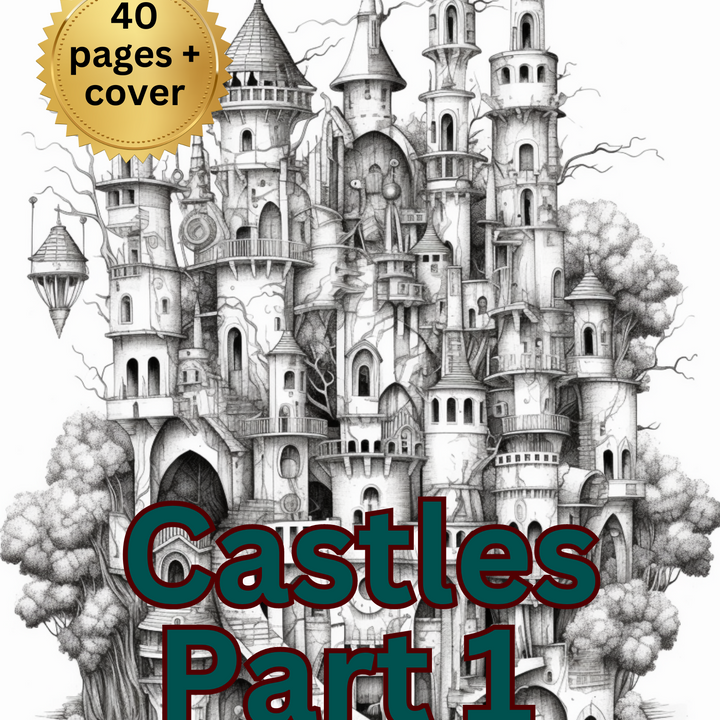 Castles Part One Digital Download PDF 40 Pages Coloring Book for Adults and Kids Printable Colouring Pages