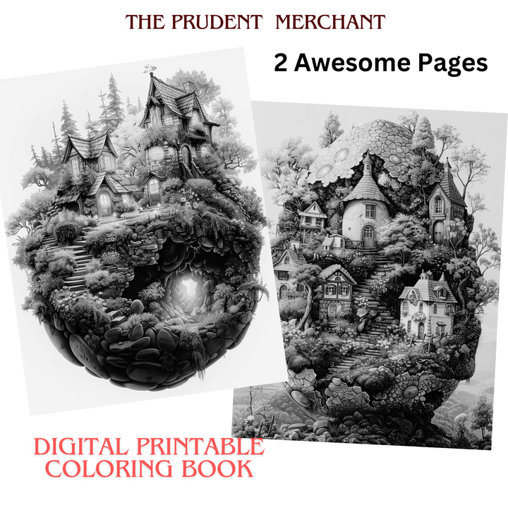 Tiny Imaginative Habitats Inside the Eggshell Digital Download PDF 30 Pages Coloring Book for Adults and Kids Printable Colouring Pages