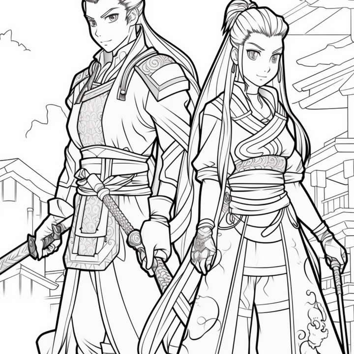 Manga Warriors Part Three Digital Download PDF 40 Pages Coloring Book for Adults and Kids Printable Colouring Pages