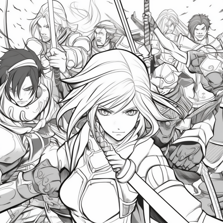 Manga Warriors Part Five Sword Masters Digital Download PDF 40 Pages Coloring Book for Adults and Kids Printable Colouring Pages