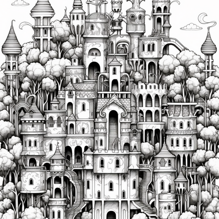 Castles Part One Digital Download PDF 40 Pages Coloring Book for Adults and Kids Printable Colouring Pages