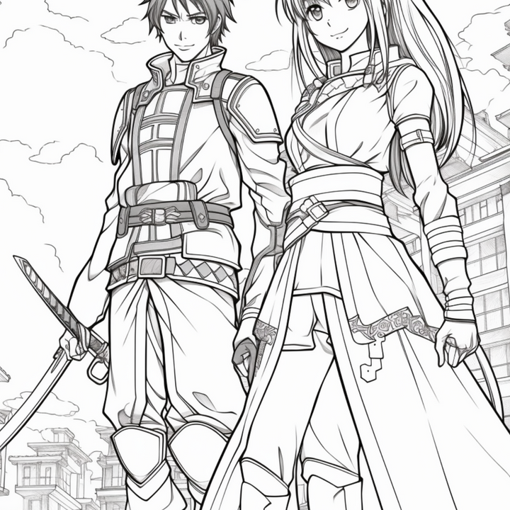 Manga Warriors Part Five Sword Masters Digital Download PDF 40 Pages Coloring Book for Adults and Kids Printable Colouring Pages
