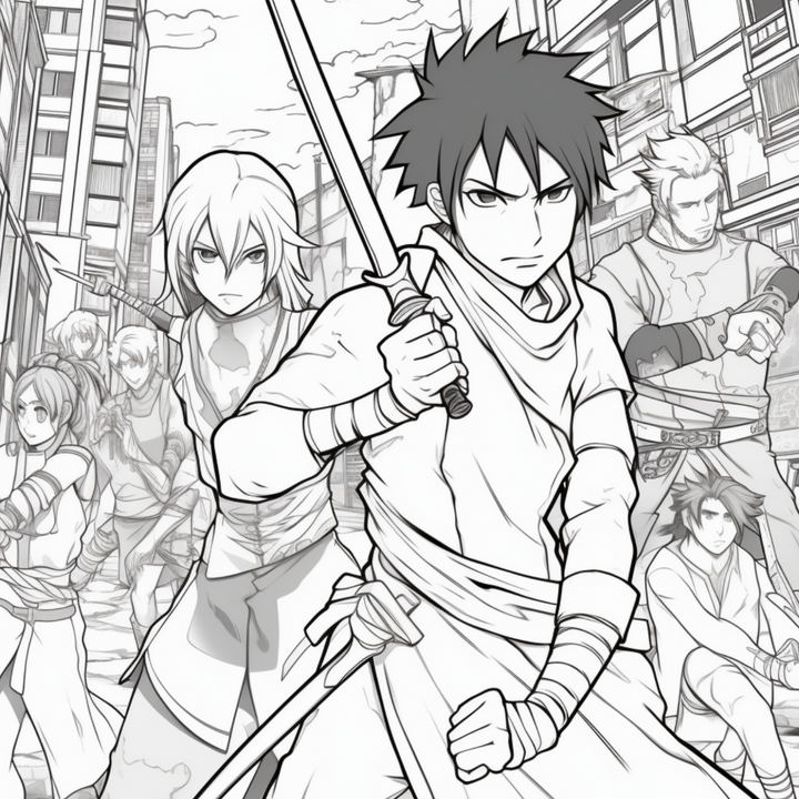 Manga Warriors Part Four Digital Download PDF 40 Pages Coloring Book for Adults and Kids Printable Colouring Pages