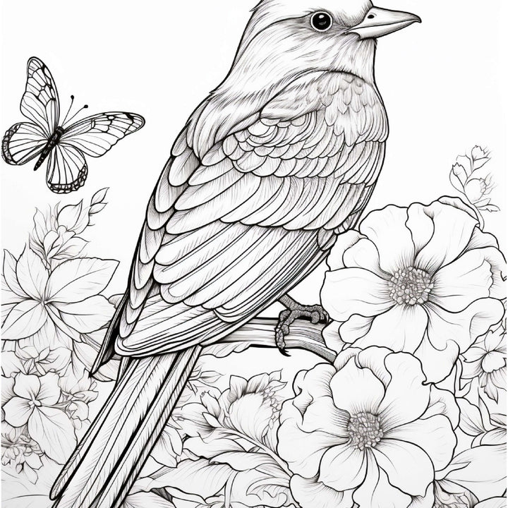 Bird & Flower Adult Coloring Book