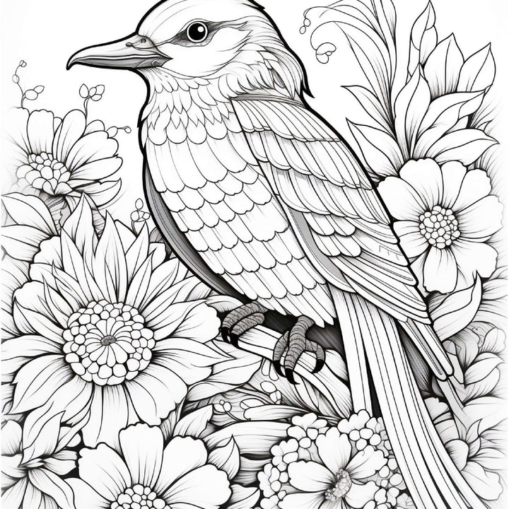 Bird & Flower Adult Coloring Book