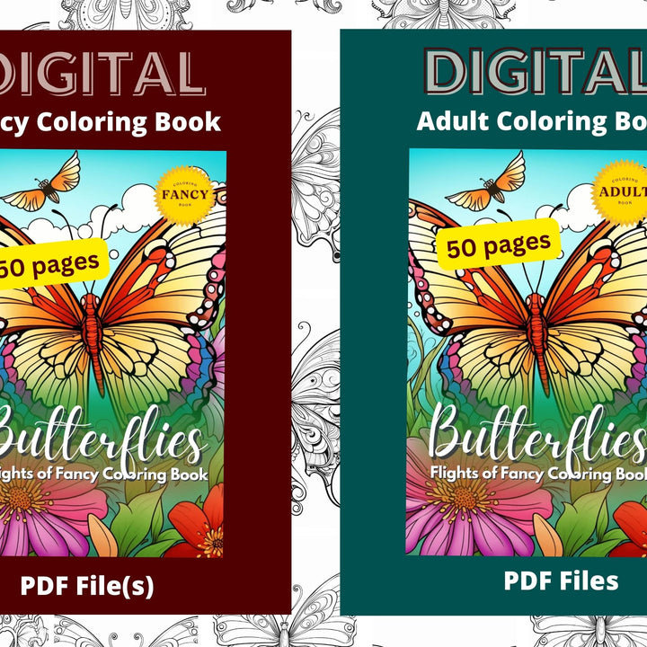 Butterflies Adult & Fancy2-pack  Digital 50-Page Coloring Book -Transform Stress into Artistic Bliss