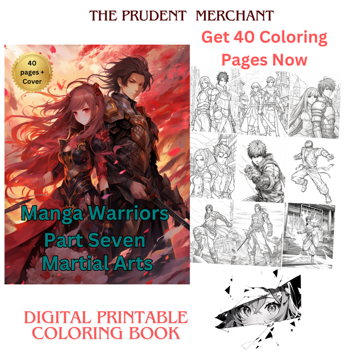 Manga Warriors Part Seven Martial Arts Fighters Digital Download PDF 40 Pages Coloring Book for Adults and Kids Printable Colouring Pages