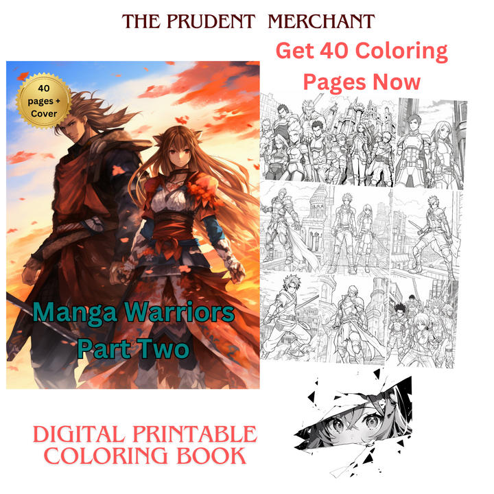 Manga Warriors Part Two Digital Download PDF 40 Pages Coloring Book for Adults and Kids Printable Colouring Pages