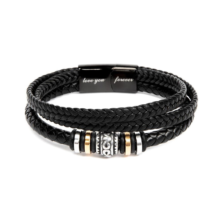 To My Husband, Express Your Love with the Men's "Love You Forever" Stainless Steel and Vegan Leather Bracelet