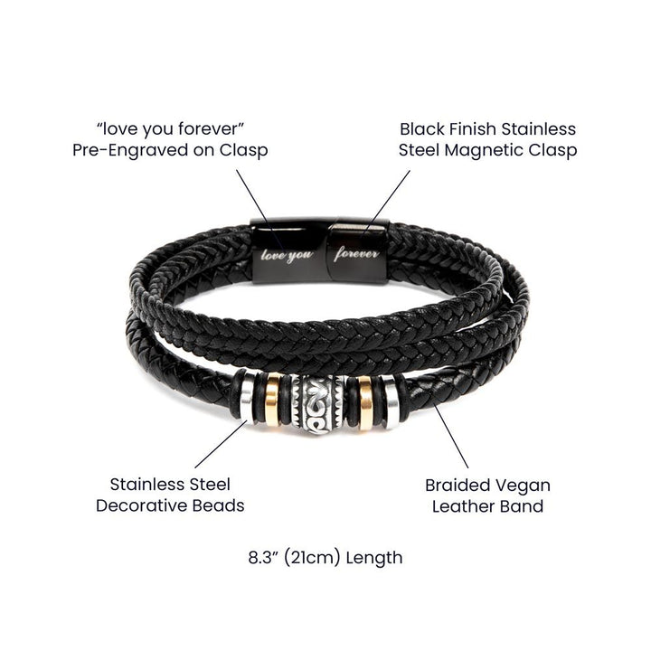 To My Man, Wherever the Journey Takes Us "Love You Forever" Stainless Steel and Vegan Leather Bracelet