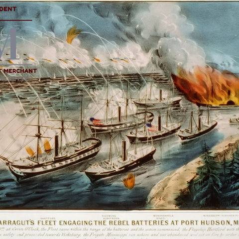 "Witnessing History: Admiral Farragut's Fleet Engages Rebel Batteries at Port Hudson!"