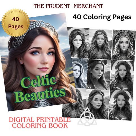Celtic Beauties Digital Download PDF 40 Pages Coloring Book for Adults and Kids Printable Colouring Pages