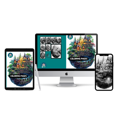 Tiny Imaginative Habitats Inside the Eggshell Digital Download PDF 30 Pages Coloring Book for Adults and Kids Printable Colouring Pages