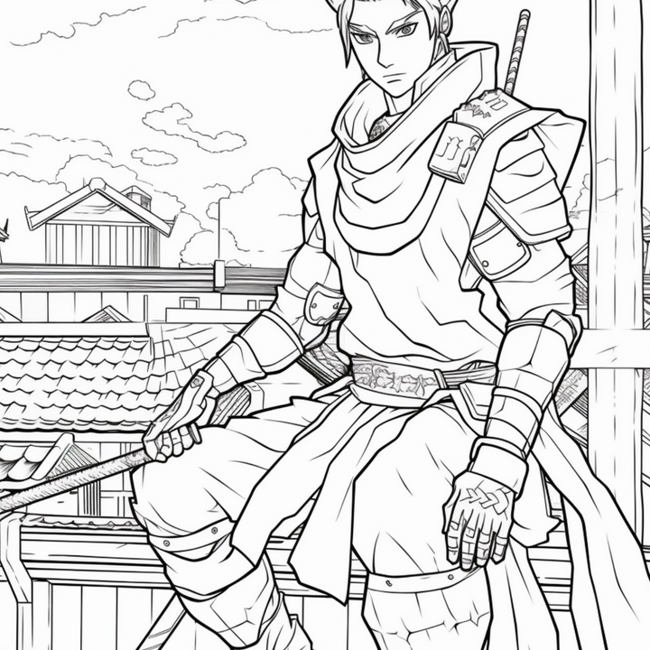 Manga Warriors Part Five Sword Masters Digital Download PDF 40 Pages Coloring Book for Adults and Kids Printable Colouring Pages