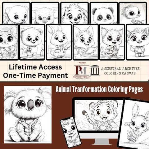 Animal Transformation 500 Unique Coloring Pages for Animal Lovers Digital Download Printable Coloring Sheets For Kids & Adults PLR pack