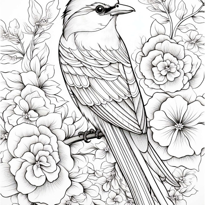 Bird & Flower Adult Coloring Book