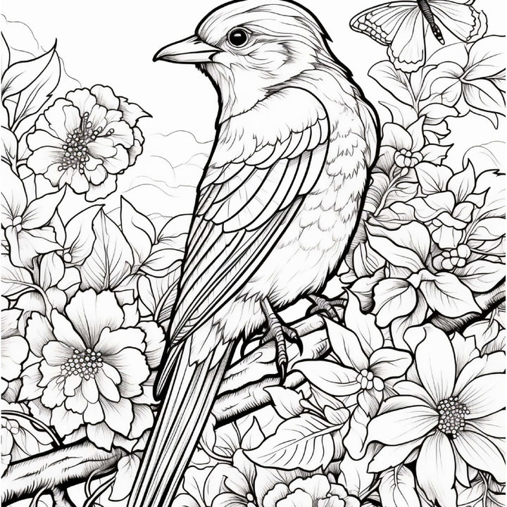 Bird & Flower Adult Coloring Book