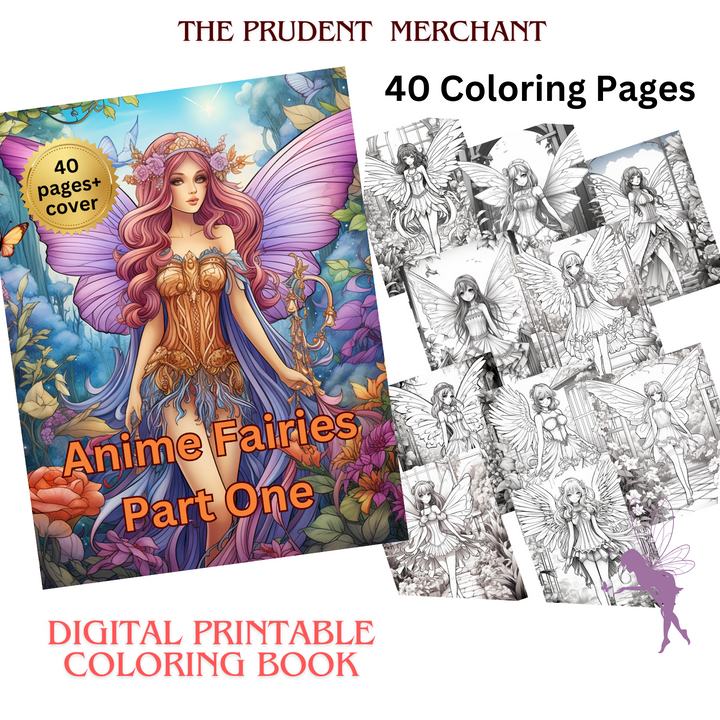 Anime Fairies Part One Digital Download PDF 40 Pages Coloring Book for Adults and Kids Printable Colouring Pages