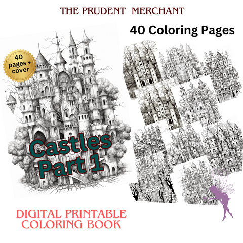 Castles Part One Digital Download PDF 40 Pages Coloring Book for Adults and Kids Printable Colouring Pages