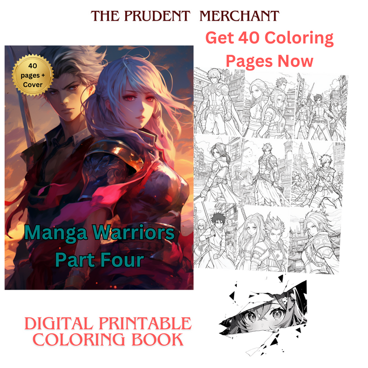 Manga Warriors Part Four Digital Download PDF 40 Pages Coloring Book for Adults and Kids Printable Colouring Pages