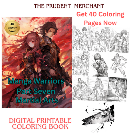 Manga Warriors Part Seven Martial Arts Fighters Digital Download PDF 40 Pages Coloring Book for Adults and Kids Printable Colouring Pages