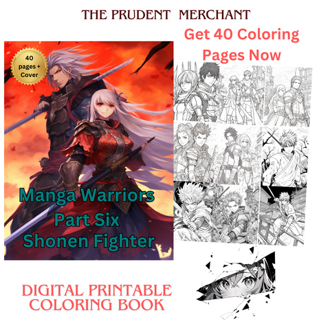 Manga Warriors Part Six Shonen Fighters Digital Download PDF 40 Pages Coloring Book for Adults and Kids Printable Colouring Pages