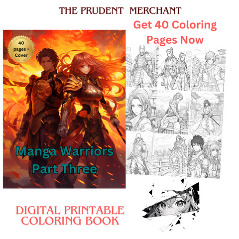 Manga Warriors Part Three Digital Download PDF 40 Pages Coloring Book for Adults and Kids Printable Colouring Pages