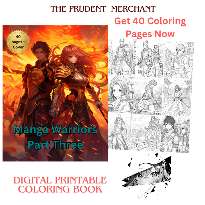 Manga Warriors Part Three Digital Download PDF 40 Pages Coloring Book for Adults and Kids Printable Colouring Pages