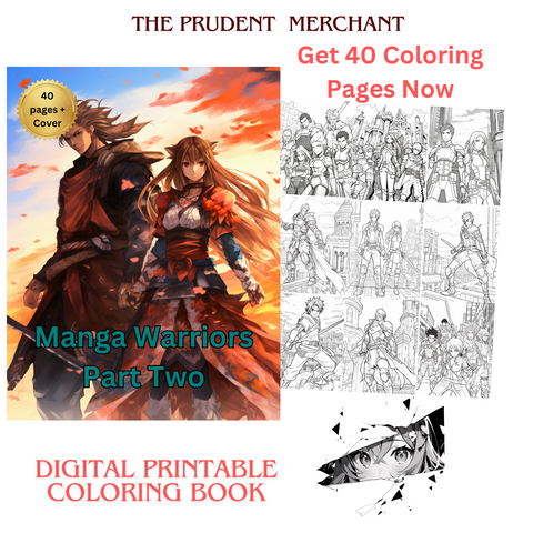 Manga Warriors Part Two Digital Download PDF 40 Pages Coloring Book for Adults and Kids Printable Colouring Pages