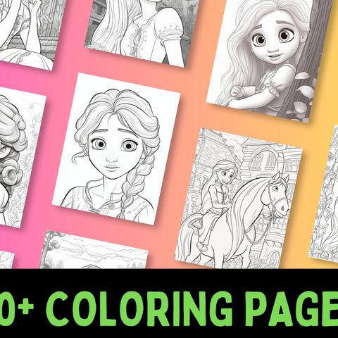 Rapunzel Coloring Pages | 40+ Printable Fairy Tale Illustrations | Digital Download for Kids & Adults | Relaxing Creative Activity