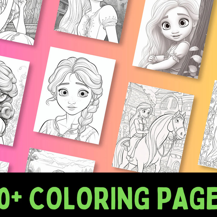 Rapunzel Coloring Pages | 40+ Printable Fairy Tale Illustrations | Digital Download for Kids & Adults | Relaxing Creative Activity