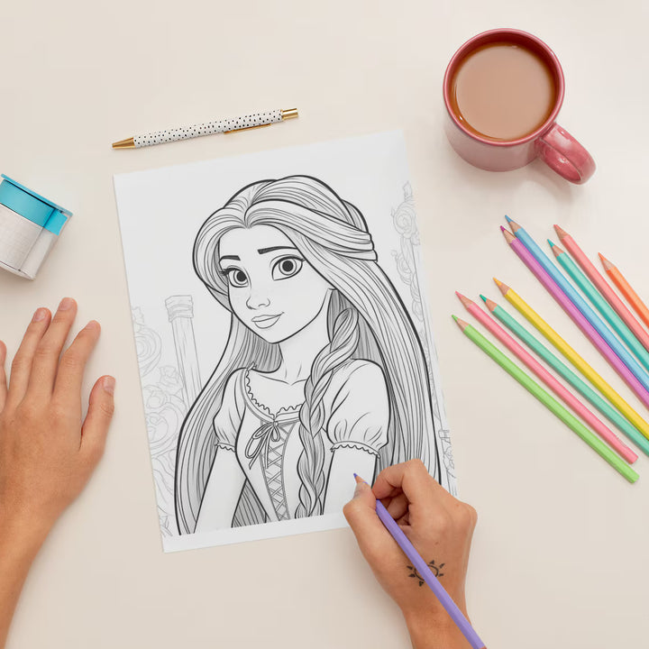 Rapunzel Coloring Pages | 40+ Printable Fairy Tale Illustrations | Digital Download for Kids & Adults | Relaxing Creative Activity