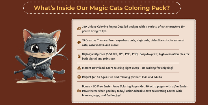 Discover the World of Magic Cats 750 Unique Coloring Pages - Digital Download for Cat Lovers and Creative 50 Free Easter Paws Coloring Pages