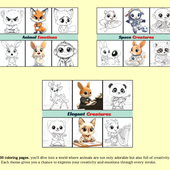 Animal Transformation 500 Unique Coloring Pages for Animal Lovers Digital Download Printable Coloring Sheets For Kids & Adults PLR pack