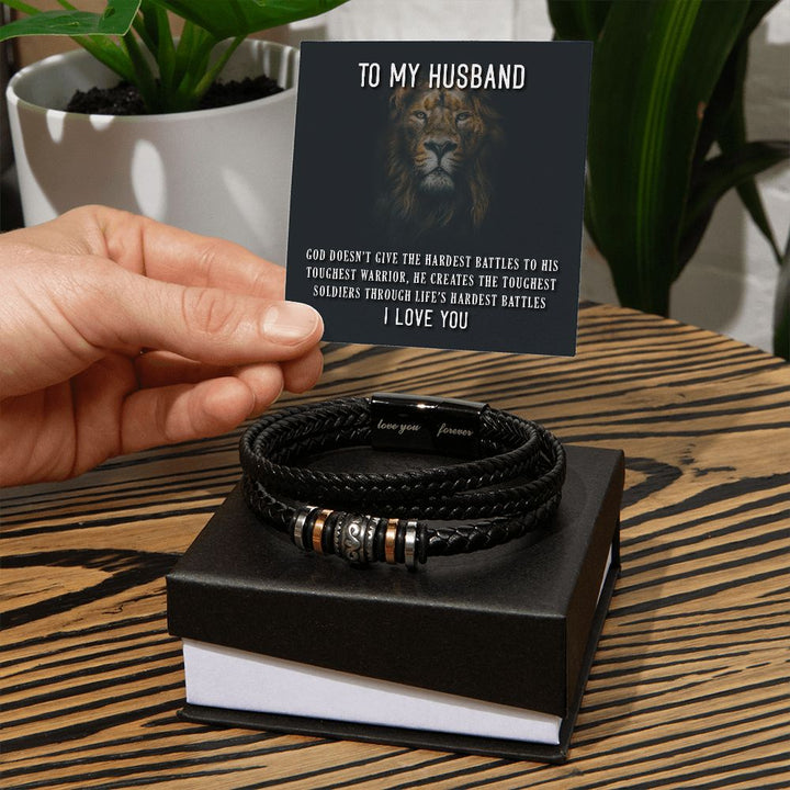 To My Husband, Express Your Love with the Men's "Love You Forever" Stainless Steel and Vegan Leather Bracelet
