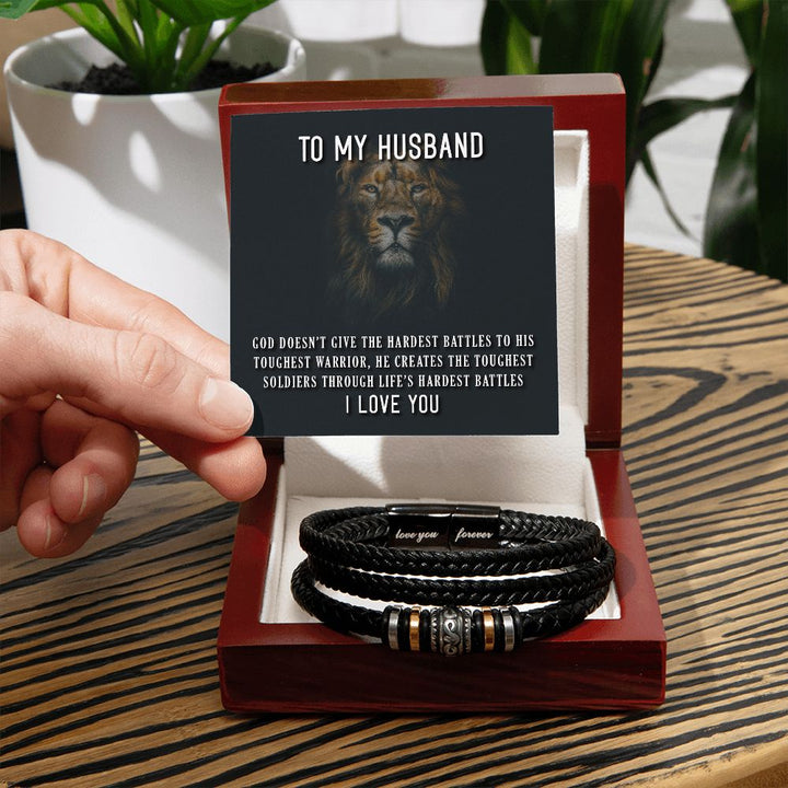 To My Husband, Express Your Love with the Men's "Love You Forever" Stainless Steel and Vegan Leather Bracelet