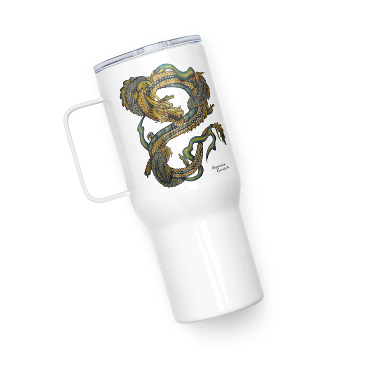 Introducing the Dragon and Koi yin and yang Travel mug with a handle by Alex