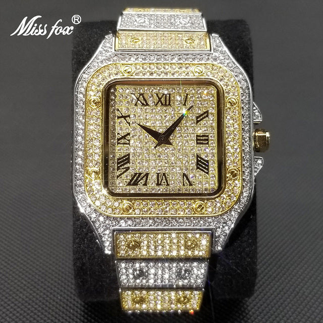 MISSFOX Ice Out Square Watch For Men